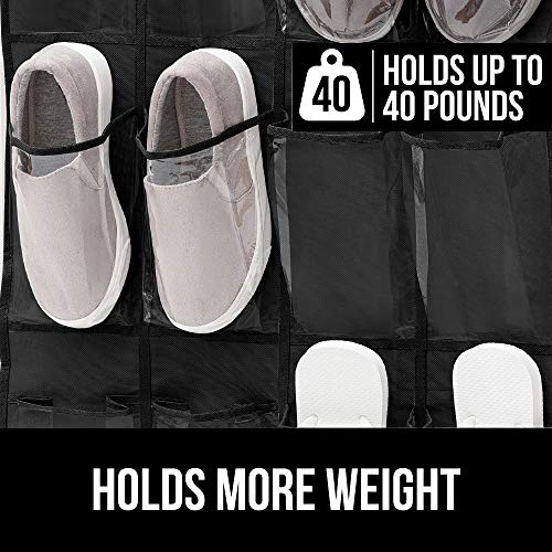 Gorilla Grip Crystal Clear Large 24 Pocket Shoe Organizer, Holds Up to 40 Pounds, Sturdy Hooks, Space Saving, Over Door, Storage Rack Hangs on Closets for Shoes, Sneakers or Accessories, Black, 24 Pocket (Pack of 1) | The Storepaperoomates Retail Market - Fast Affordable Shopping