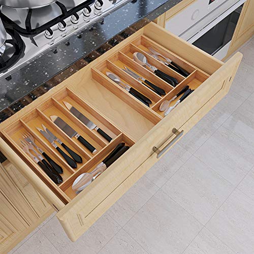 BAMEOS Utensil Drawer Organizer, Cutlery Tray Desk Drawer Organizer Silverware Holder Kitchen Knives Tray Drawer Organizer, 100% Pure Bamboo Cutlery in Natural Color (9.75) | The Storepaperoomates Retail Market - Fast Affordable Shopping