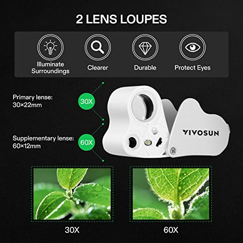 VIVOSUN 30X 60X Illuminated Jewelers Loupe Foldable Magnifier with LED Light for Jewelry Gems Watches Coins Stamps Antiques White | The Storepaperoomates Retail Market - Fast Affordable Shopping