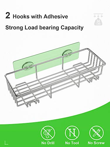 SMARTAKE 2-Pack Shower Caddy, Rustproof Bathroom Shelf Organizer with Hooks for Hanging Razor Sponge Brush, SUS304 Stainless Steel Wall Rack for Dorm, Toilet, Bath and Kitchen, Silver | The Storepaperoomates Retail Market - Fast Affordable Shopping