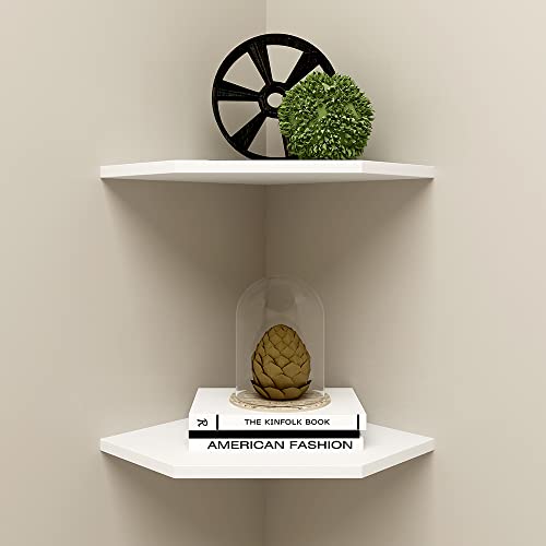 WELLAND 12-Inch Floating Corner Shelves Set of 2, Wall Mounted Storage Shelf with White Finish for Bedroom, Living Room, Bathroom, Display Shelf for Small Plant, Photo Frame, Toys and More | The Storepaperoomates Retail Market - Fast Affordable Shopping