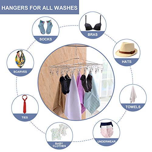 Fayleeko Clothes Drying Rack, 52 Clips Stainless Steel Laundry Drying Rack Folding Sock Hanger, Underwear Hanger, Clothes Hangers for Drying Towels, Bras, Lingerie, Baby Clothes | The Storepaperoomates Retail Market - Fast Affordable Shopping