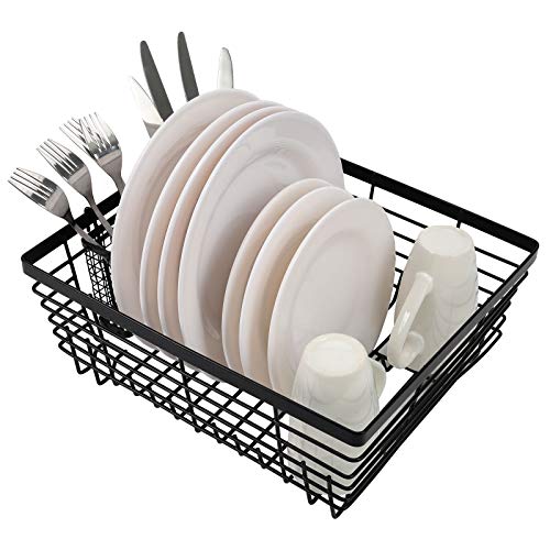 TQVAI Kitchen Dish Drying Rack Metal Dish Drainer with Full-Mesh Silverware Utensils Basket Holder, Black | The Storepaperoomates Retail Market - Fast Affordable Shopping