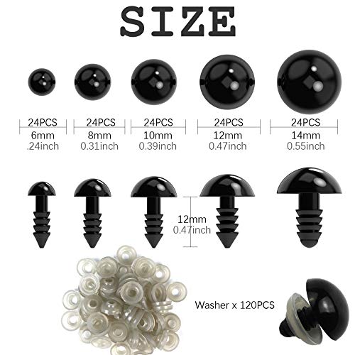 Plastic Safety Eyes for Amigurumi, 240PCS 6mm – 14mm Black Solid Craft Doll Eyes with Washers for Crafts, Crochet Toy and Stuffed Animals | The Storepaperoomates Retail Market - Fast Affordable Shopping