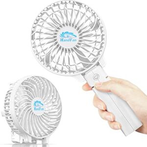 Komire Mini Handheld Fan, Rechargeable Small USB Desk Table Fan with 2000mAh Battery Operated Powerful 3 Speeds, Foldable Portable Electric Personal Fan Quiet for Home Office Travel Outdoor (White)