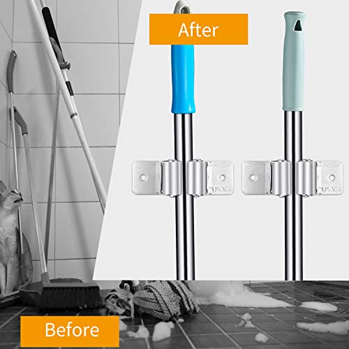 POPRUN Broom Mop Holder Set of 8 – Wall Mount Garden Tool Organizer Stainless Steel Garage Storage Cleaning Tool Hanger, Grey | The Storepaperoomates Retail Market - Fast Affordable Shopping
