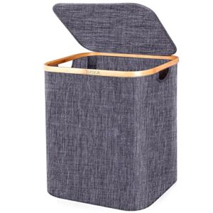 SUPDEJA 60L Laundry Hamper with Lid – Small Laundry Basket with Bamboo Handles, Dirty Clothes Hampers for Laundry with Lid, Collapsible Laundry Baskets for Clothes Storage and Bedroom