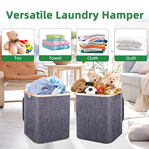 SUPDEJA 60L Laundry Hamper with Lid – Small Laundry Basket with Bamboo Handles, Dirty Clothes Hampers for Laundry with Lid, Collapsible Laundry Baskets for Clothes Storage and Bedroom | The Storepaperoomates Retail Market - Fast Affordable Shopping
