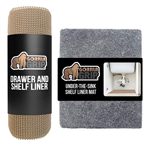 Gorilla Grip Drawer Liner and Under Sink Mat, Drawer Liner Size 12×20 in Beige, and Under Sink Mat Size 24×30 in Charcoal, 2 Item Bundle | The Storepaperoomates Retail Market - Fast Affordable Shopping