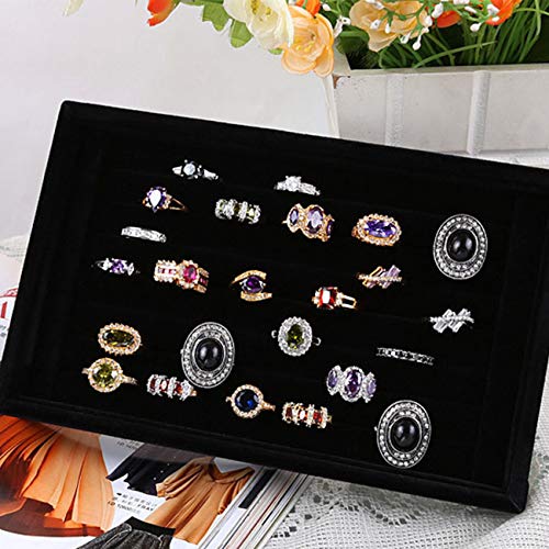 Tinsow Black Stackable 7 Slots Jewelry Rings Earrings Tray Velvet Showcase Display Organizer (Black) | The Storepaperoomates Retail Market - Fast Affordable Shopping