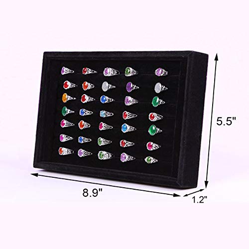 Tinsow Black Stackable 7 Slots Jewelry Rings Earrings Tray Velvet Showcase Display Organizer (Black) | The Storepaperoomates Retail Market - Fast Affordable Shopping