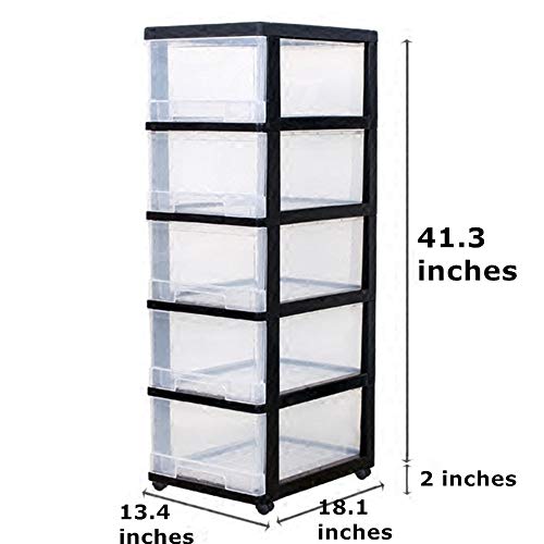 Shozafia 5-Drawer Rolling Storage Cart on Wheels, Craft Storage Containers Bins, Black Frame & Clear Storage Drawers | The Storepaperoomates Retail Market - Fast Affordable Shopping
