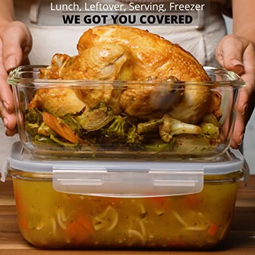 8 Cups/ 63 Oz 4 Piece (2 containers + 2 Lids) Large Glass Food Storage/ Baking Containers with Locking Lids . Ideal for Storing food, vegetables or fruits. BPA Free & Leak Proof – Microwave, Oven Safe | The Storepaperoomates Retail Market - Fast Affordable Shopping