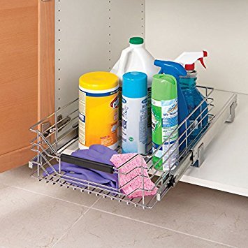 Seville Classics UltraDurable Commercial-Grade Pull-Out Sliding Steel Wire Cabinet Organizer for Shelving with Wheels, 14″ W x 17.75″ D, Chrome | The Storepaperoomates Retail Market - Fast Affordable Shopping