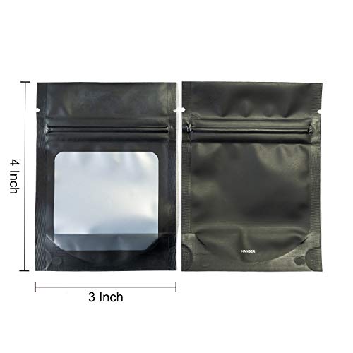 HANSER | Smell Proof Odorless Mylar Resealable Foil Pouch Bags with clear Window | Stand up bottom | Airtight | matte black | 100 Pieces | 3×4 inches | The Storepaperoomates Retail Market - Fast Affordable Shopping