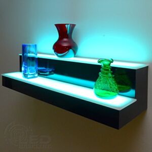 LED Baseline Lighted Floating Wall Shelf 2 Tier (24″, Standard Gloss Black)