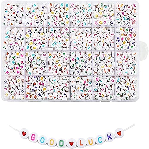 Quefe 1680pcs 4 x 7mm Letter Beads White Round Acrylic Colorful Alphabet Beads for Jewelry Making Bracelets Necklaces Key Chains, Each Letter Included | The Storepaperoomates Retail Market - Fast Affordable Shopping