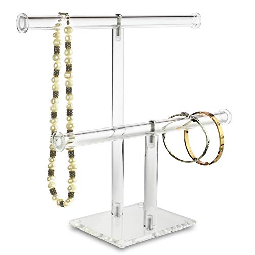 Mooca Deluxe Clear Acrylic Round Bracelet Display Holder 2 Tier T-bar Jewelry Display Bracelet Display Holder Stand Acrylic Bracelet Display Organizer Jewelry Holder (2-Bar) | The Storepaperoomates Retail Market - Fast Affordable Shopping