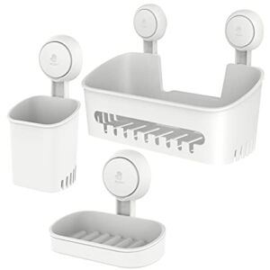Shower Caddy Suction Cup Set Shower Shelf Shower Basket One Second Installation NO-Drilling Removable Suction Shower Organizer Powerful Waterproof Bathroom Caddy Organizer – Pack of 3, White