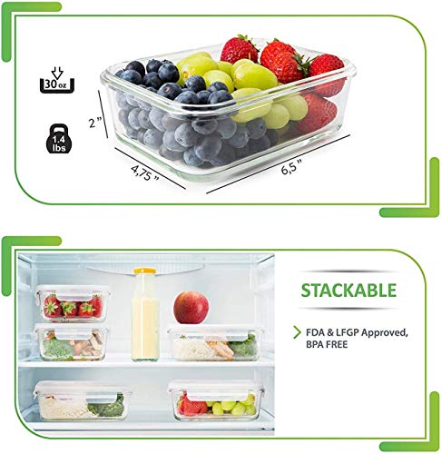 [5-pack, 30oz] Glass Container Food Storage Containers with Lids Airtight – Leak Proof Meal Prep Container Glass Lunch Containers – Freezer Containers Microwave Oven Dishwasher Safe – BPA Free | The Storepaperoomates Retail Market - Fast Affordable Shopping