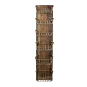 MY SWANKY HOME Recycled Wooden 56 inch Tall Farmhouse Wall Rack Organizer 6 Wire Basket Shelves