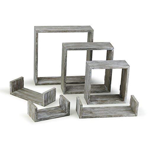 RR ROUND RICH DESIGN Floating Shelves Set of 6 – Rustic Wood Wall Shelves with 3 Square Boxes and 3 Small U Shelves for Free Grouping Driftwood Finish | The Storepaperoomates Retail Market - Fast Affordable Shopping