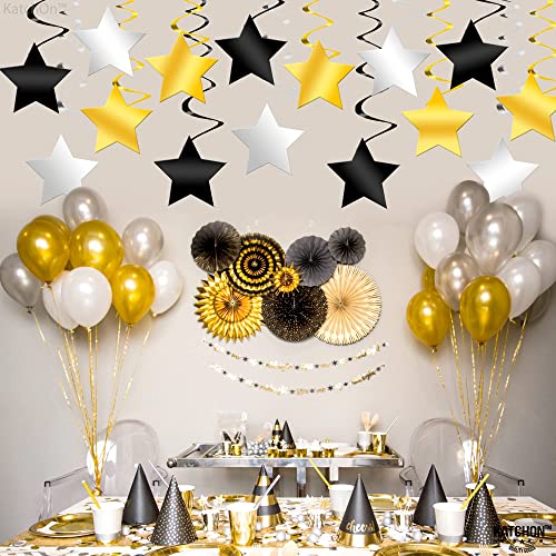 Black, Gold and Silver Star Hanging Swirls – Pack of 30 | Black and Gold Party Decorations, Retirement Party Decorations | Hollywood Party Decorations, Movie Night Decorations, Oscar Party Decorations | The Storepaperoomates Retail Market - Fast Affordable Shopping