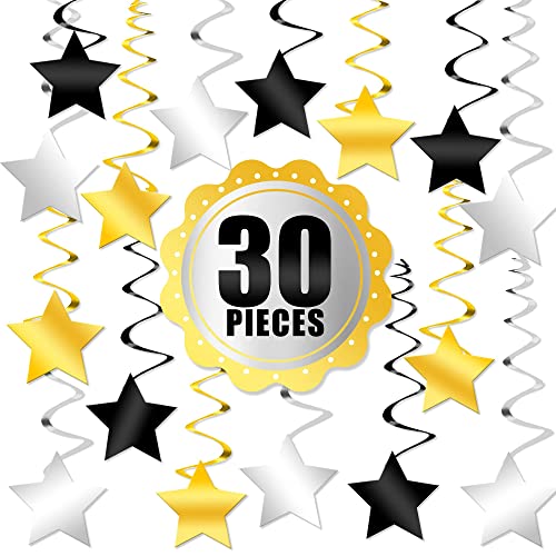Black, Gold and Silver Star Hanging Swirls – Pack of 30 | Black and Gold Party Decorations, Retirement Party Decorations | Hollywood Party Decorations, Movie Night Decorations, Oscar Party Decorations | The Storepaperoomates Retail Market - Fast Affordable Shopping