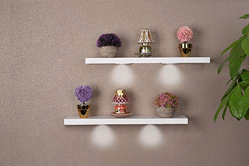 SkyMall Versatile Wood Floating Wall Shelves with LED Lights – White (Set of 2) | The Storepaperoomates Retail Market - Fast Affordable Shopping