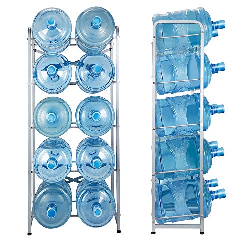 KAX 5-Gallon Water Bottle Holder 10 Trays Water Jug Rack 5-Tier Water Bottle Rack Reinforced Steel Rack for Water Storage Water Bottle Storage Rack for 10 Bottles, Silver | The Storepaperoomates Retail Market - Fast Affordable Shopping