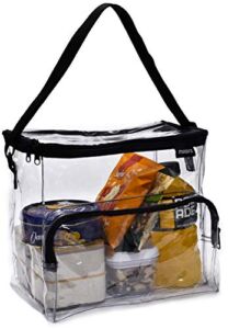 Clear Lunch Bag – Durable PVC Plastic See Through Lunch Bag with Adjustable Shoulder Strap Handle for Prison Correctional Officers, Work, School, Stadium Approved, Freezer Proof. (Large)