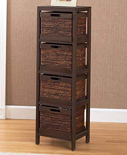 The Lakeside Collection Storage Tower and Baskets with Rope Detailing – 5 Pieces – Walnut | The Storepaperoomates Retail Market - Fast Affordable Shopping