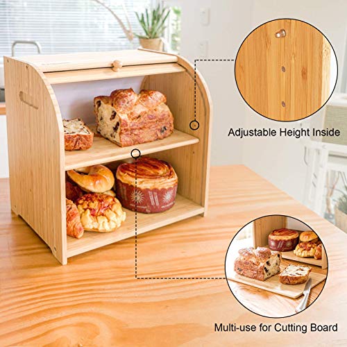 Goodpick Bamboo Bread Storage Box Double Layer Large Wood Bread Boxes for Kitchen Countertop Bread Bin Smoothly Slide Door Roll Top Bread Vintage Bread Container 15.75 x 13.97 x 9.8 in Self Assembly | The Storepaperoomates Retail Market - Fast Affordable Shopping