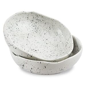 roro Ceramic Stoneware Hand-Molded Speckled Pasta and Dinner Bowl, Lunar White Set of 2 | 7.5 Inches Diameter x 2.5 Inches Tall each