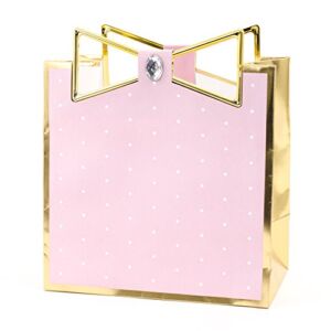 Hallmark Signature 7″ Medium Gift Bag (Pink with Gold Border and Metallic Bow) for Mothers Day, Birthdays, Engagements, Valentines Day, Sweetest Day and More