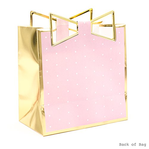 Hallmark Signature 7″ Medium Gift Bag (Pink with Gold Border and Metallic Bow) for Mothers Day, Birthdays, Engagements, Valentines Day, Sweetest Day and More | The Storepaperoomates Retail Market - Fast Affordable Shopping