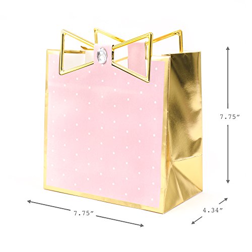 Hallmark Signature 7″ Medium Gift Bag (Pink with Gold Border and Metallic Bow) for Mothers Day, Birthdays, Engagements, Valentines Day, Sweetest Day and More | The Storepaperoomates Retail Market - Fast Affordable Shopping