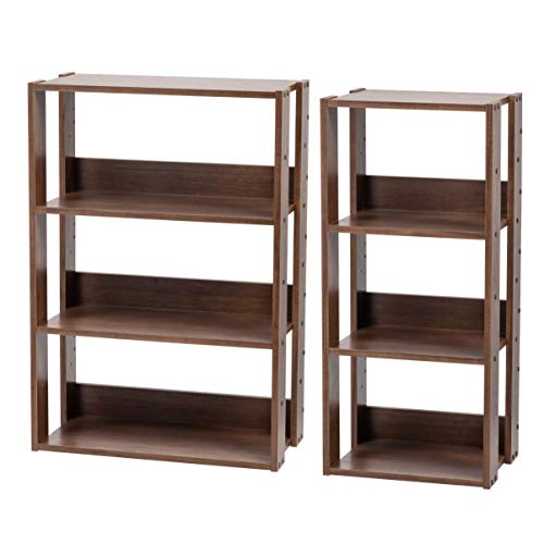 IRIS USA 3-Shelf Space Saving Open Wood Shelving Set, 2 Pack, Dark Brown | The Storepaperoomates Retail Market - Fast Affordable Shopping