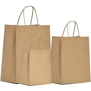 Qutuus 75 pcs Paper Gift Bags Bulk 6x3x8 & 8×4.5×10 & 10x5x13 Kraft Paper Bags, Kraft Bags, Brown Paper Bags, Craft Bags, Kraft Shopping Bags with Handles, 25 Pcs Each, Large & Medium & Small
