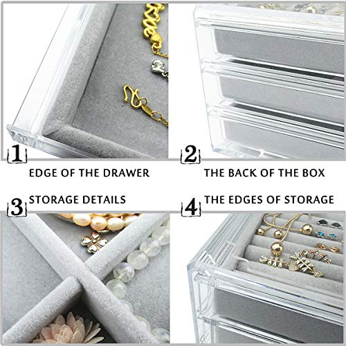 Acrylic Jewelry Box 3 Drawers, Velvet Jewellery Organizer, Earring Rings Necklaces Bracelets Display Case Gift for Women, Girls | The Storepaperoomates Retail Market - Fast Affordable Shopping