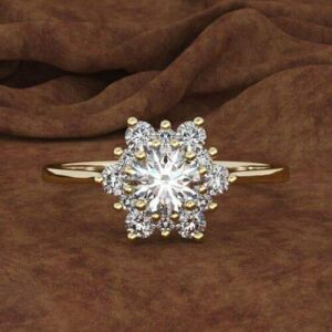 Jewelrysoodthey Engagement 18K Gold White Topaz CZ Snowflakes Flower Antique Ring Propose Gifts(Gold) (9)
