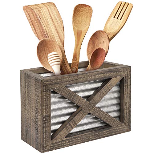 Autumn Alley Barn Door Rustic Kitchen Utensil Holder- Farmhouse Wooden Kitchen Utensil Holder- Galvanized Accents- Rustic Kitchen Decor- Farmhouse Details Add Charm to your Country Kitchen | The Storepaperoomates Retail Market - Fast Affordable Shopping