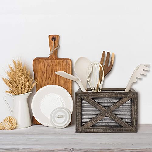 Autumn Alley Barn Door Rustic Kitchen Utensil Holder- Farmhouse Wooden Kitchen Utensil Holder- Galvanized Accents- Rustic Kitchen Decor- Farmhouse Details Add Charm to your Country Kitchen | The Storepaperoomates Retail Market - Fast Affordable Shopping