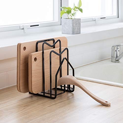SUNFCON Cutting Board Rack Chopping Board Organizer Stand Holder Kitchen Countertop Pots Pan Lids Rack Organizer Flat Steel 4.92 x 5.7 x 8.47 in. Black | The Storepaperoomates Retail Market - Fast Affordable Shopping
