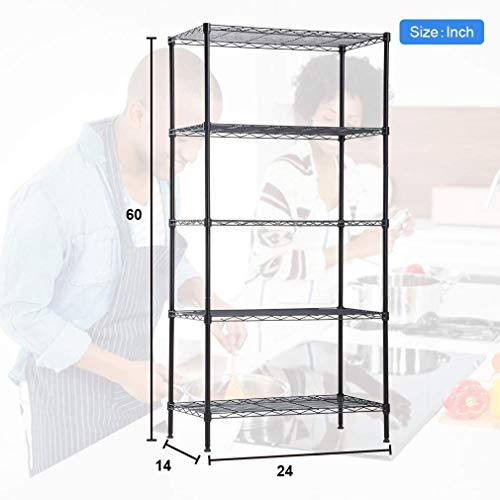 Tyyps 5 Tier Wire Shelving Unit Durable Metal Height Adjustable Storage Organizer Heavy Duty Utility Rack for Laundry Home Kitchen and Office on Wheels Unit NSF-Certified 14”D x 24”W x 60”H,Black | The Storepaperoomates Retail Market - Fast Affordable Shopping