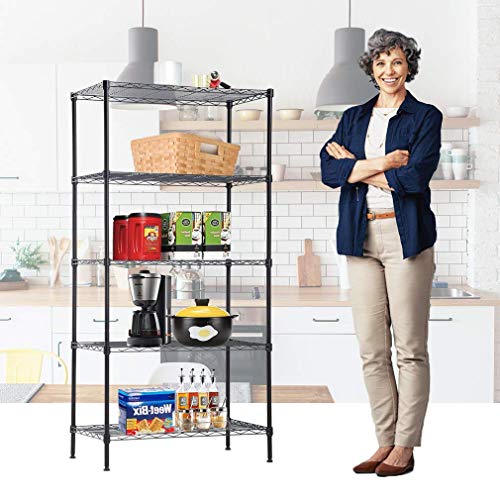 Tyyps 5 Tier Wire Shelving Unit Durable Metal Height Adjustable Storage Organizer Heavy Duty Utility Rack for Laundry Home Kitchen and Office on Wheels Unit NSF-Certified 14”D x 24”W x 60”H,Black | The Storepaperoomates Retail Market - Fast Affordable Shopping