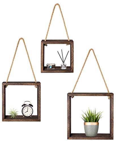 Mkono Hanging Square Floating Shelves Wall Mounted Set of 3 Rustic Wood Cube Shadow Boxes Decorative Boho Home Office Decor Shelf for Living Room Bedroom Apartment | The Storepaperoomates Retail Market - Fast Affordable Shopping