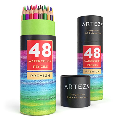 Arteza Watercolor Colored Pencils For Adult Coloring, Set of 48 Presharpened, Triangular-Shaped Drawing Pencils for Teens and Adults, Art Supplies for Sketching and Painting | The Storepaperoomates Retail Market - Fast Affordable Shopping