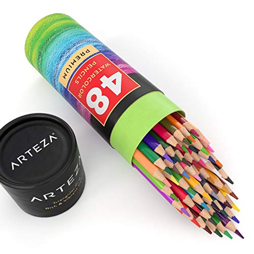 Arteza Watercolor Colored Pencils For Adult Coloring, Set of 48 Presharpened, Triangular-Shaped Drawing Pencils for Teens and Adults, Art Supplies for Sketching and Painting | The Storepaperoomates Retail Market - Fast Affordable Shopping