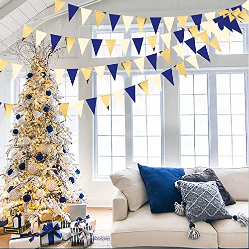 30 Ft Navy Blue Beige Gold Party Decorations Hanging Paper Triangle Flag Pennant Banner Bunting Garland for Bachelorette Engagement Wedding Birthday Baby Bridal Shower Anniversary Hen Party Supplies | The Storepaperoomates Retail Market - Fast Affordable Shopping